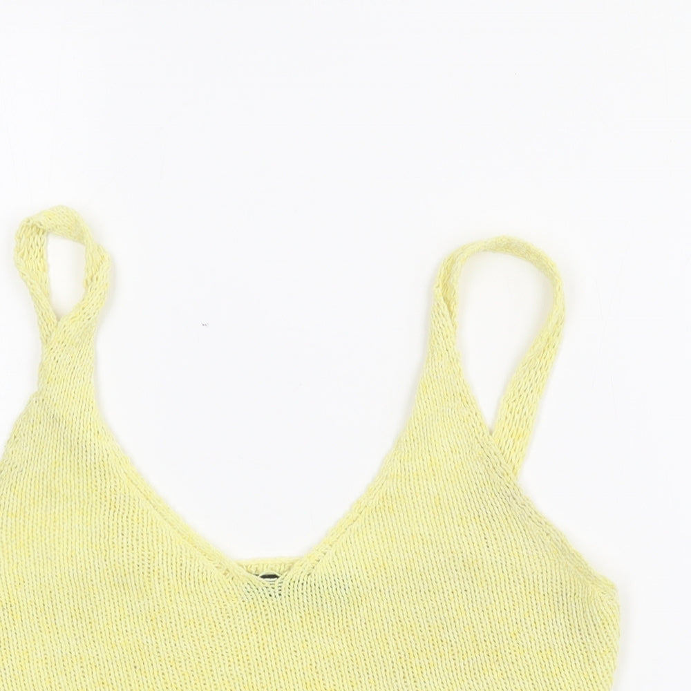 Bershka Womens Yellow  Polyester Cropped Tank Size S V-Neck
