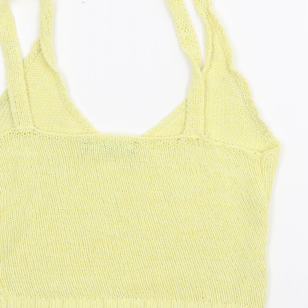 Bershka Womens Yellow  Polyester Cropped Tank Size S V-Neck