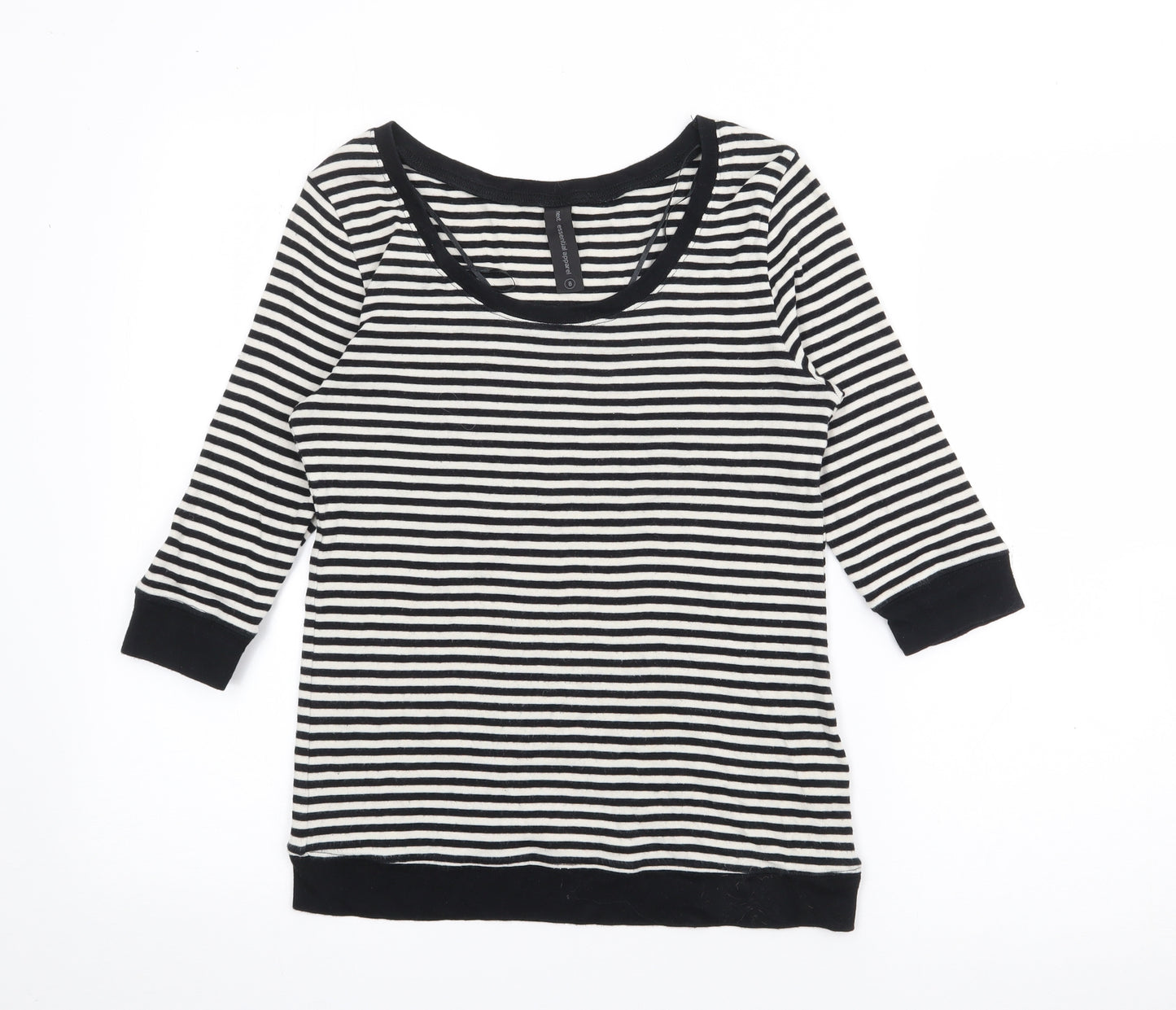 NEXT Womens Black Scoop Neck Striped Cotton Pullover Jumper Size 8