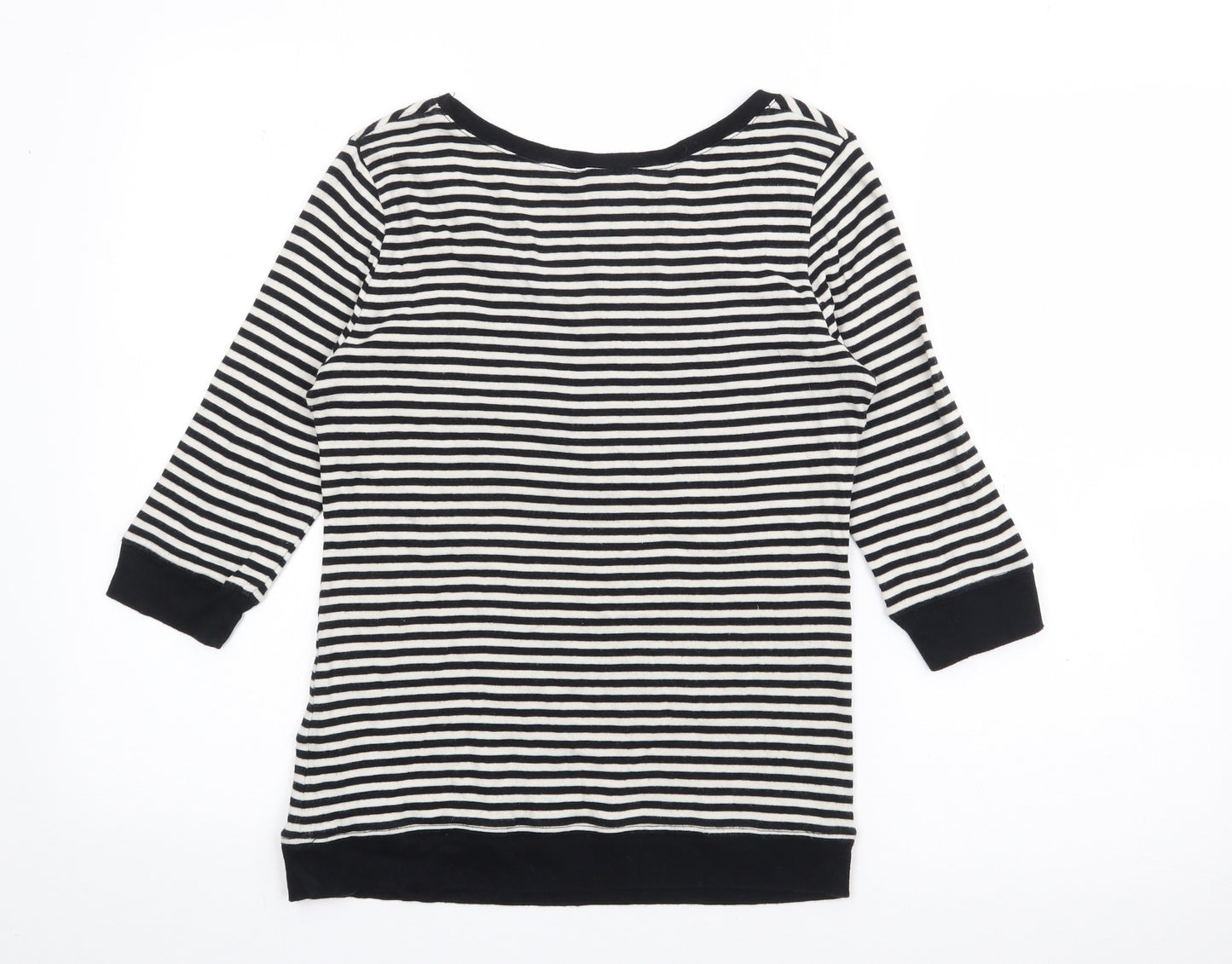 NEXT Womens Black Scoop Neck Striped Cotton Pullover Jumper Size 8