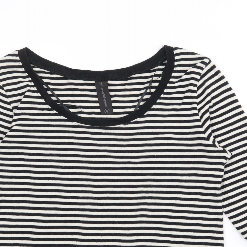 NEXT Womens Black Scoop Neck Striped Cotton Pullover Jumper Size 8