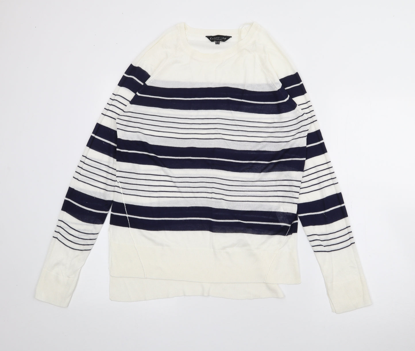 F&F Womens Blue Crew Neck Striped Viscose Pullover Jumper Size 16