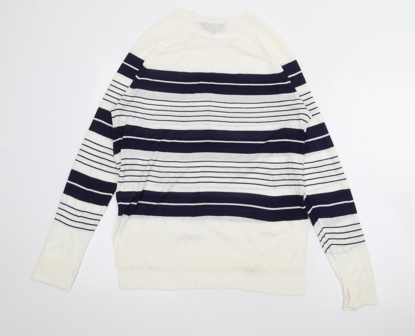 F&F Womens Blue Crew Neck Striped Viscose Pullover Jumper Size 16