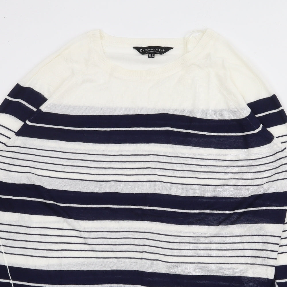 F&F Womens Blue Crew Neck Striped Viscose Pullover Jumper Size 16