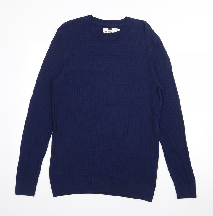 Topman Mens Blue Crew Neck Viscose Pullover Jumper Size M