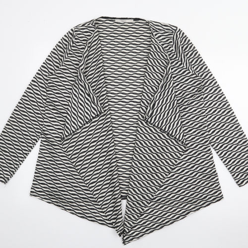 George Womens Black V-Neck Geometric Polyester Cardigan Jumper Size 14
