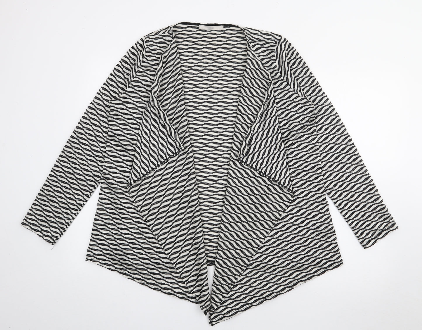 George Womens Black V-Neck Geometric Polyester Cardigan Jumper Size 14