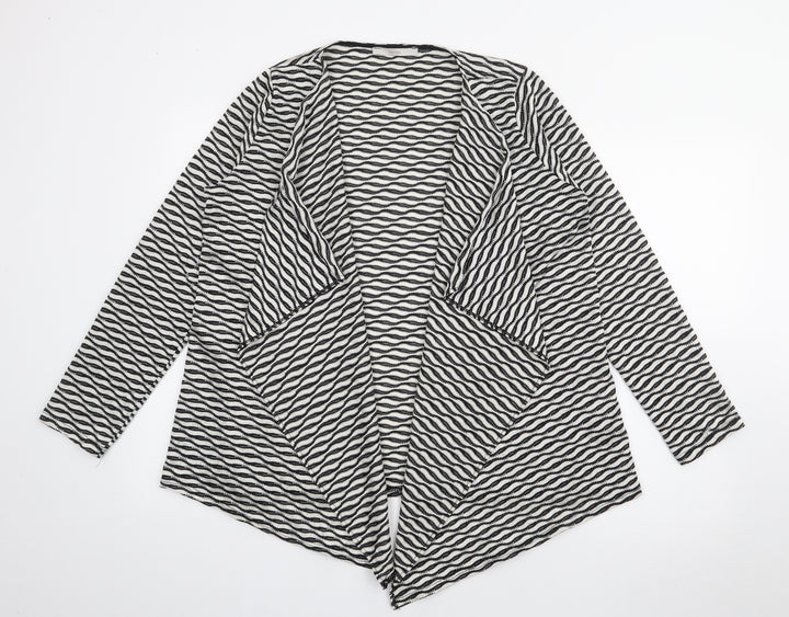 George Womens Black V-Neck Geometric Polyester Cardigan Jumper Size 14