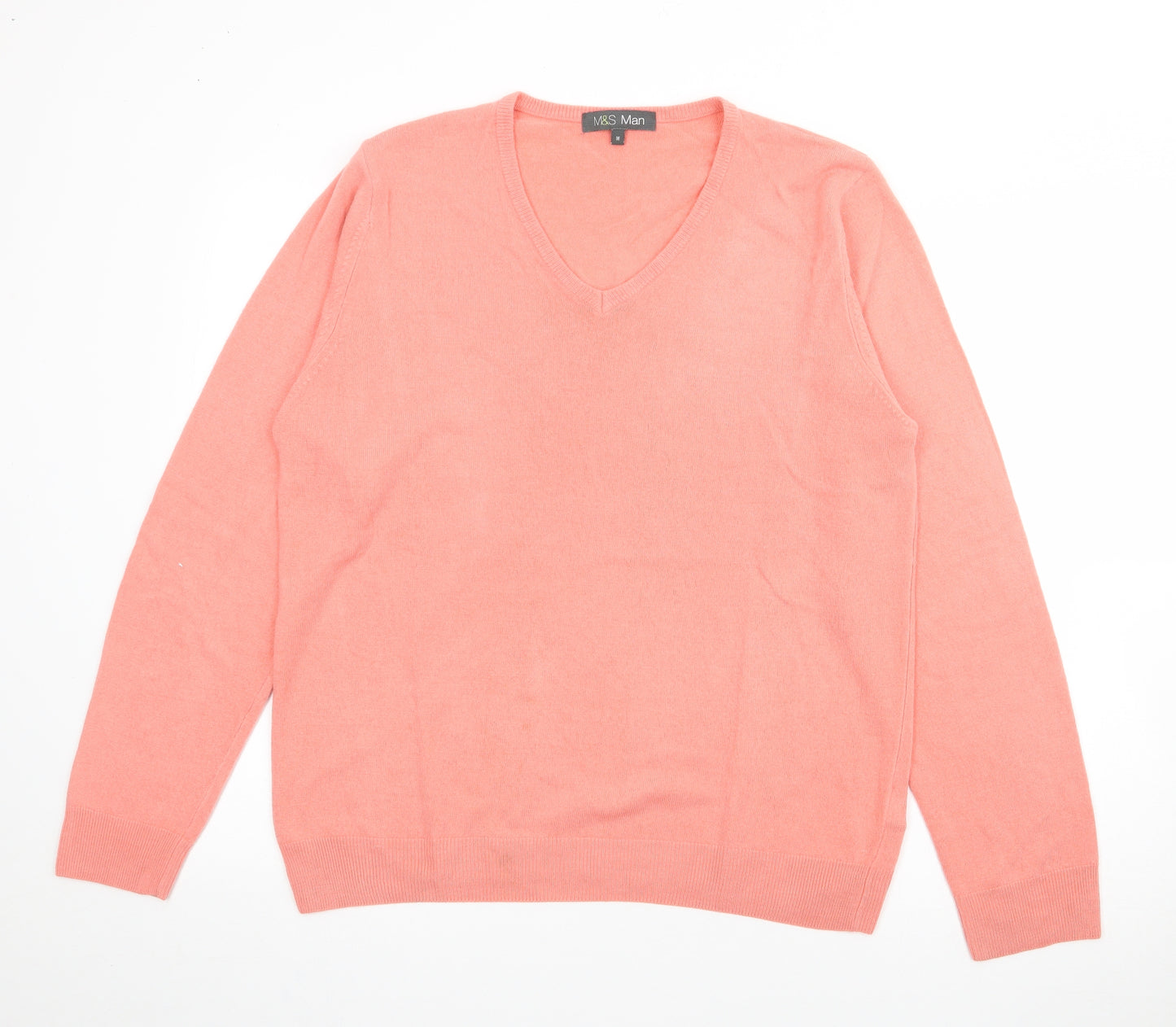Marks and Spencer Mens Orange V-Neck  Acrylic Pullover Jumper Size M