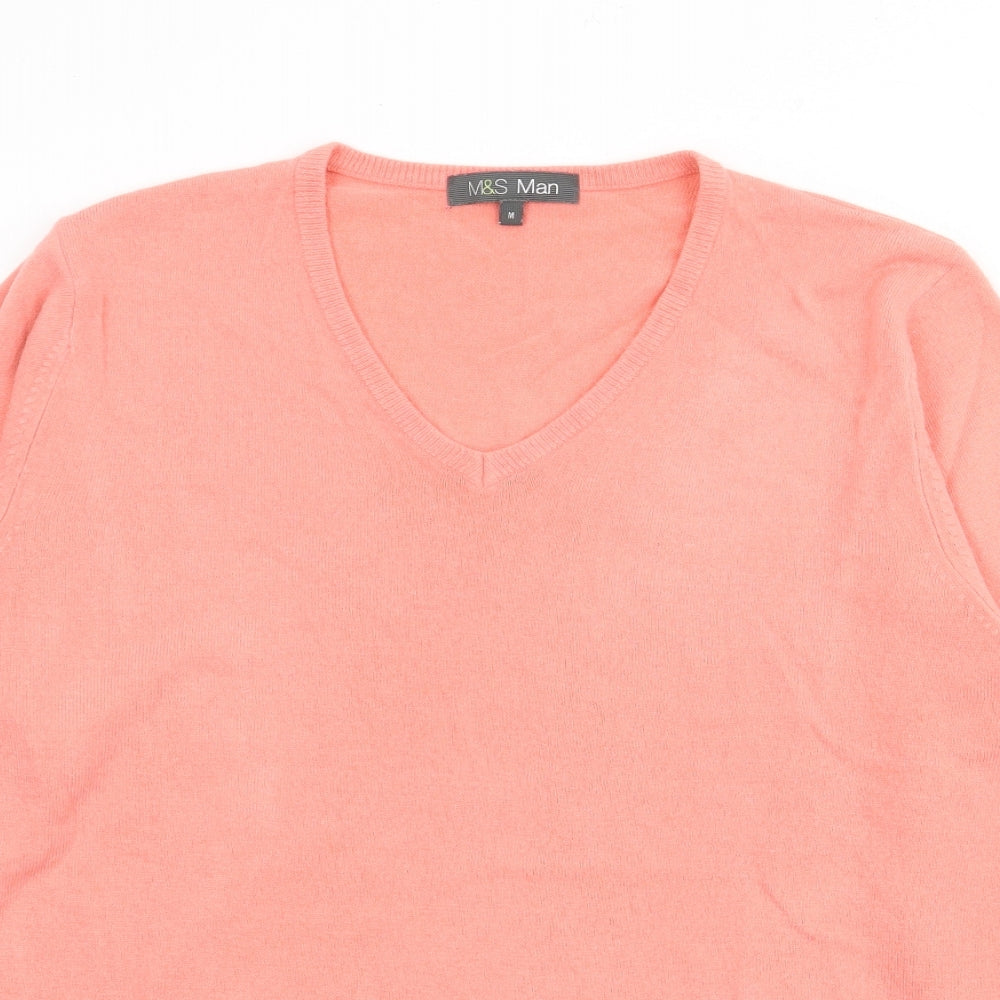 Marks and Spencer Mens Orange V-Neck  Acrylic Pullover Jumper Size M