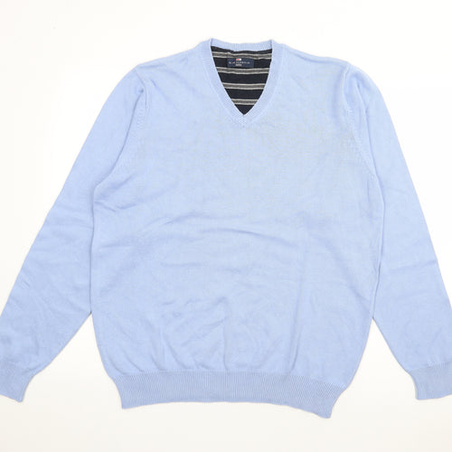 Blue Harbour Mens Blue V-Neck  Cotton Pullover Jumper Size M