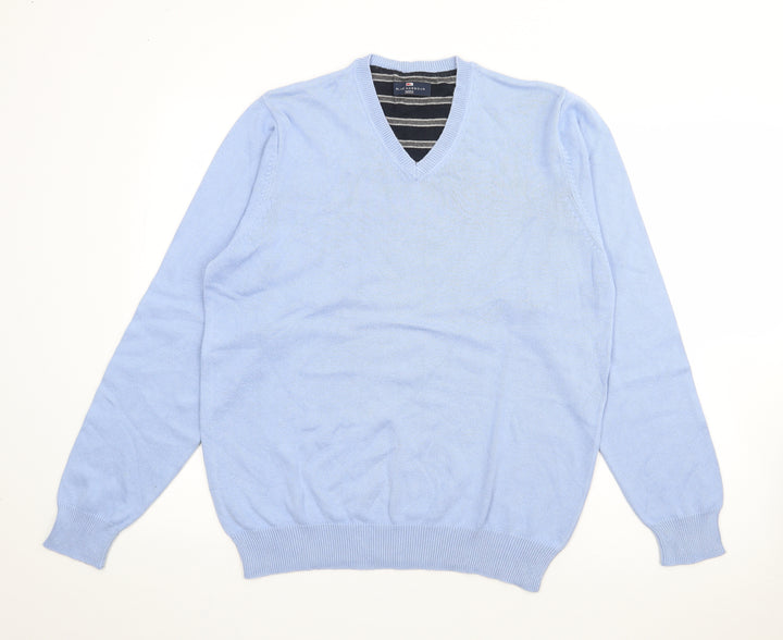 Blue Harbour Mens Blue V-Neck Cotton Pullover Jumper Size M