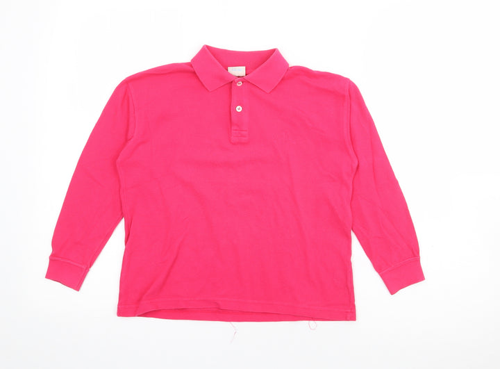 United Colors of Benetton Girls Pink Cotton Pullover Polo Size S Collared Button
