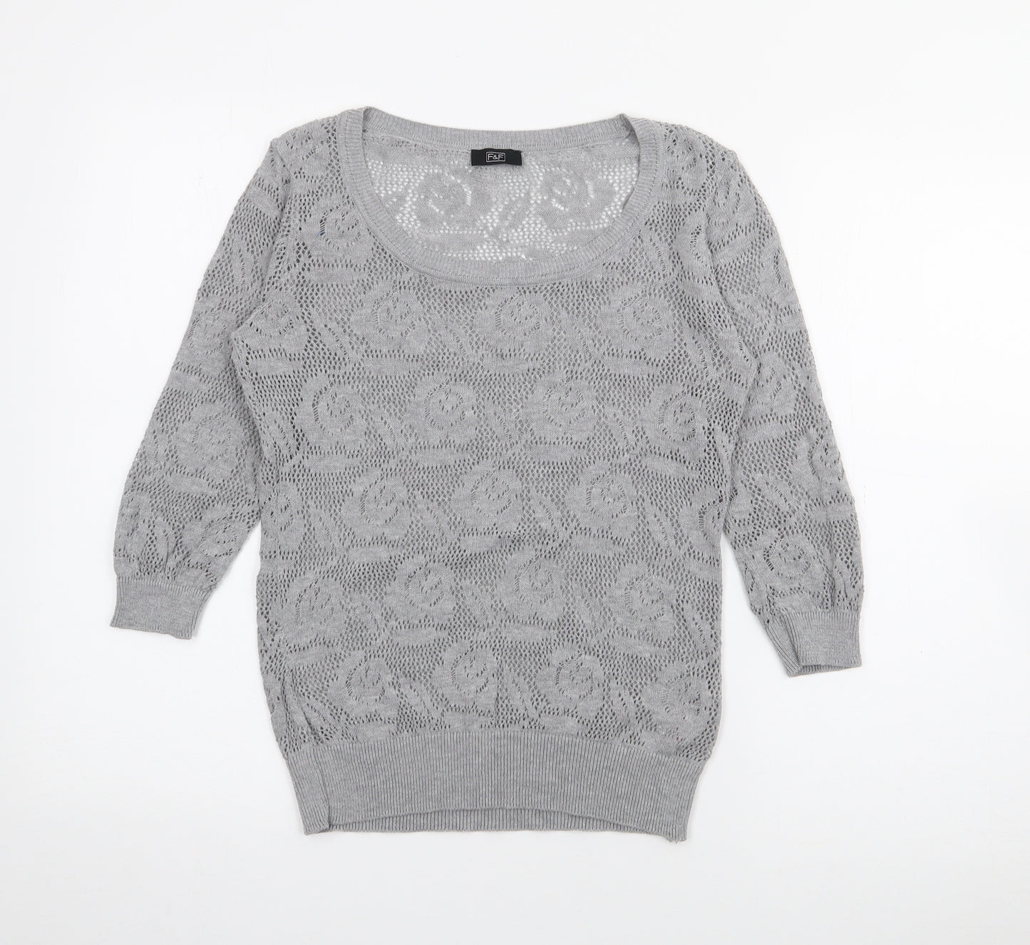 F&F Womens Grey Scoop Neck  Polyester Pullover Jumper Size 10