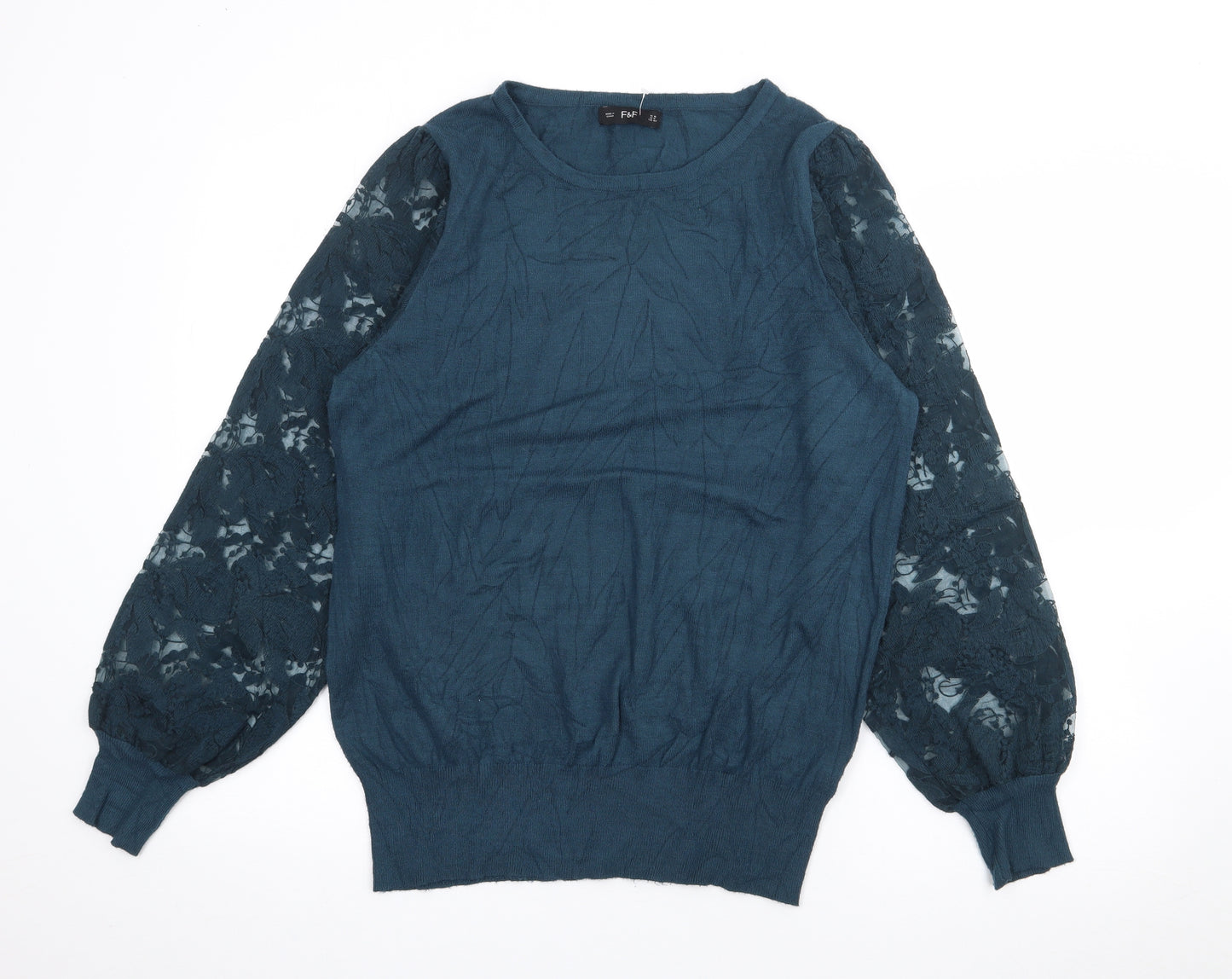 F&F Womens Blue Boat Neck  Viscose Pullover Jumper Size 16