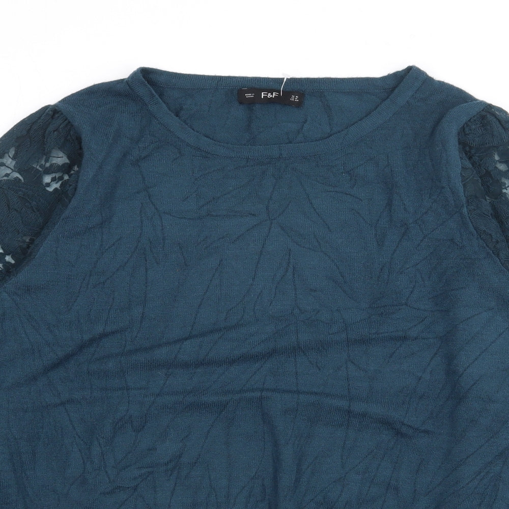 F&F Womens Blue Boat Neck  Viscose Pullover Jumper Size 16