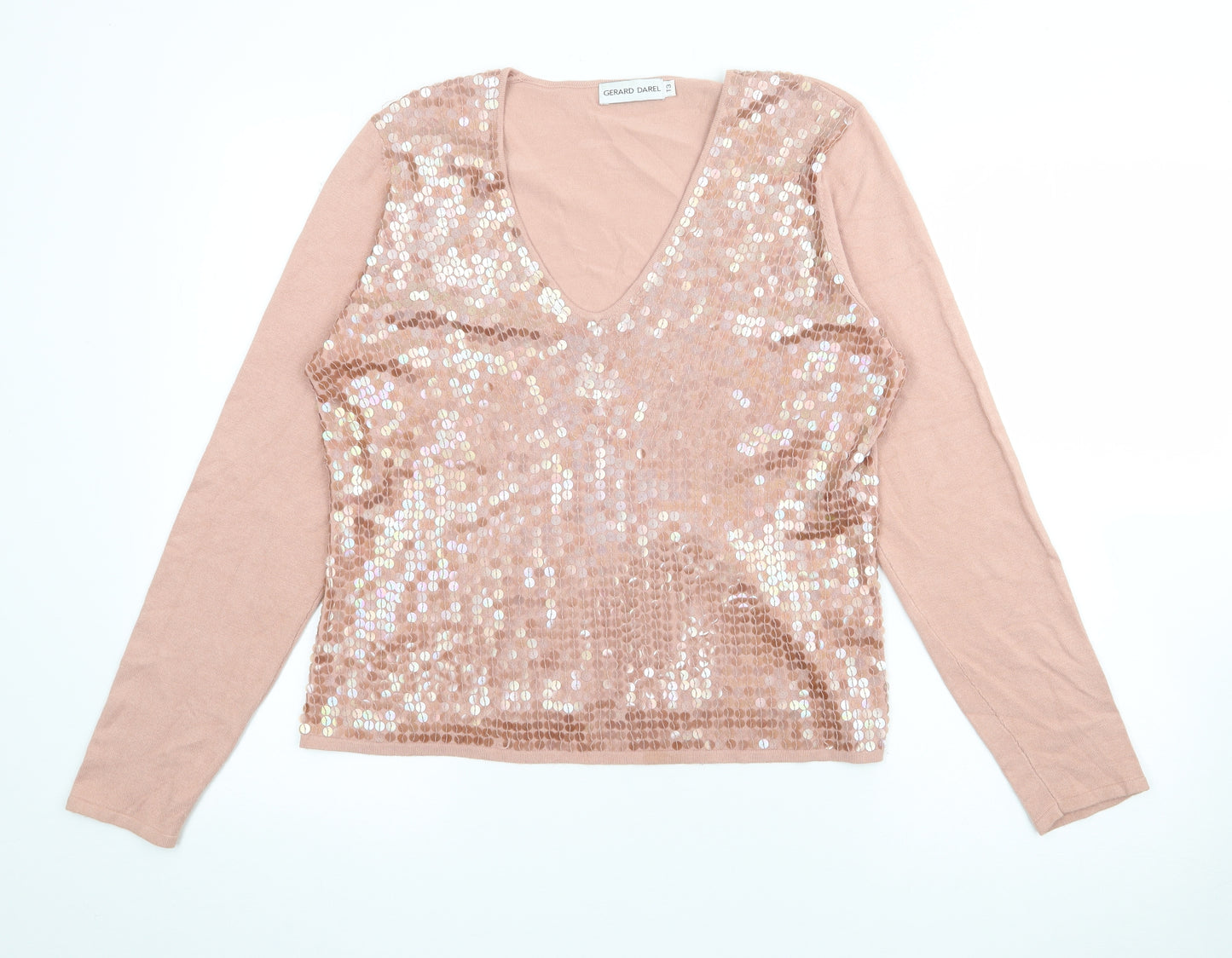 Gerard Darel  Womens Pink V-Neck  Viscose Pullover Jumper Size 12