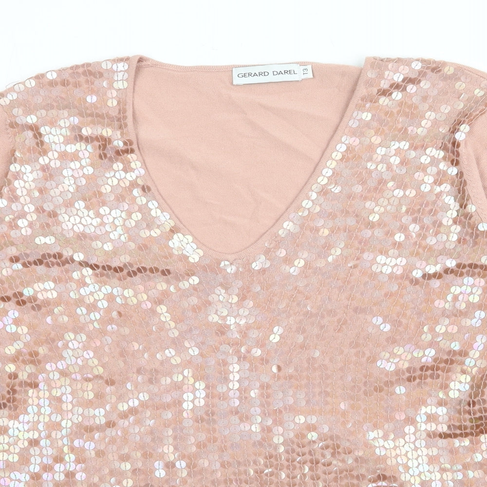 Gerard Darel  Womens Pink V-Neck  Viscose Pullover Jumper Size 12