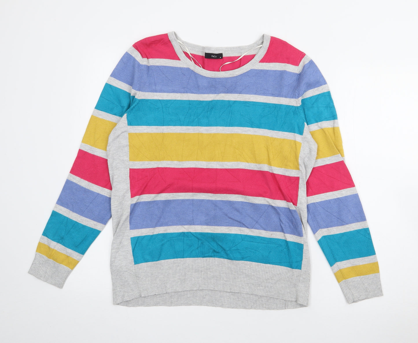 M&Co Womens Multicoloured Striped Viscose Basic T-Shirt Size 18 Crew Neck
