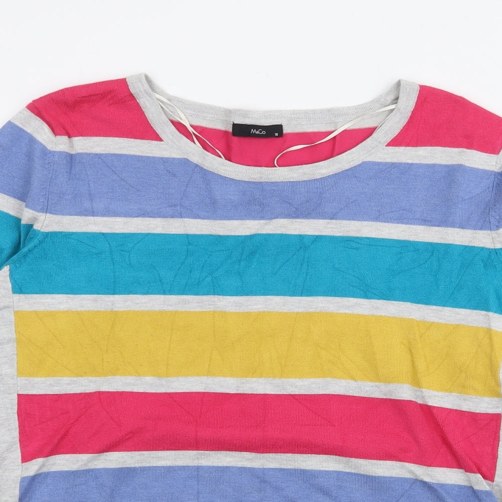 M&Co Womens Multicoloured Striped Viscose Basic T-Shirt Size 18 Crew Neck