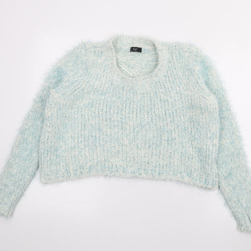 F&F Womens Blue Crew Neck  Viscose Pullover Jumper Size 8