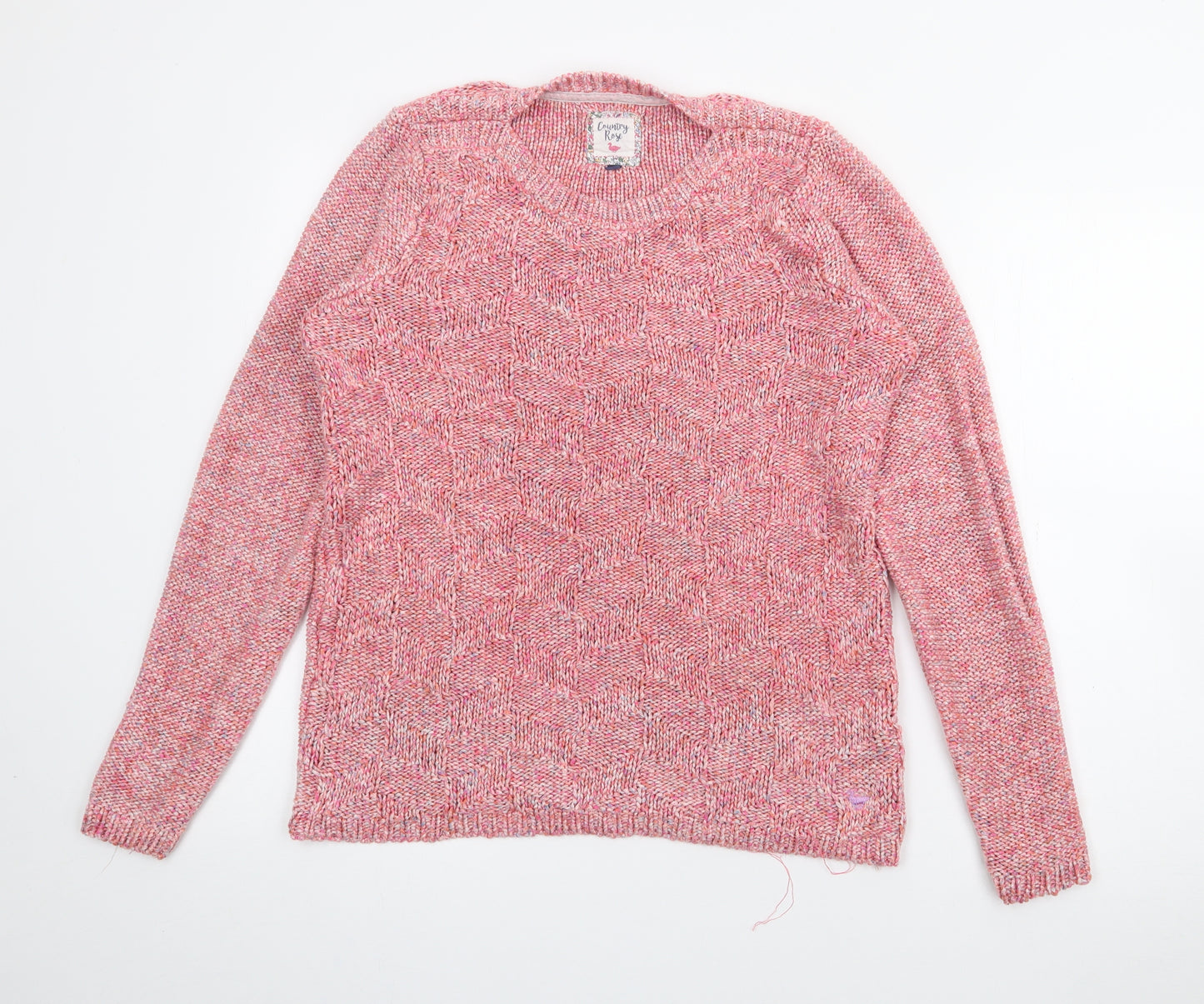 Country Rose Womens Pink Crew Neck  Acrylic Pullover Jumper Size S