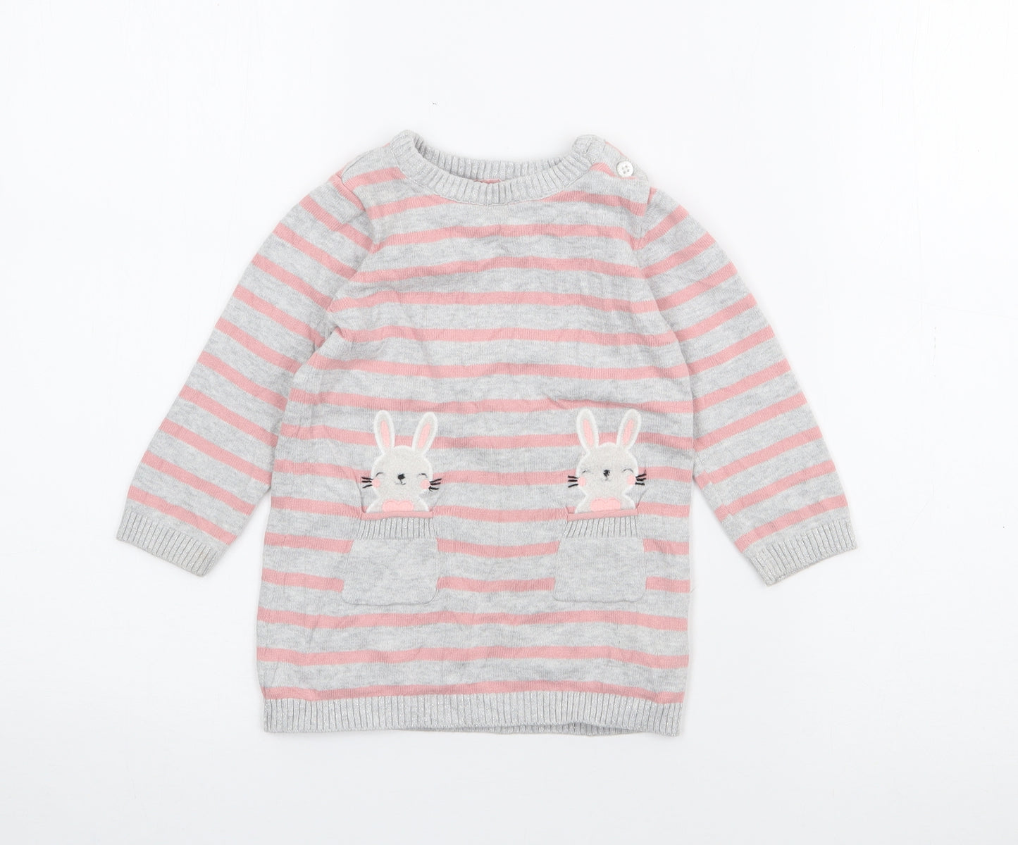 Primark Girls Pink Striped Cotton Pullover Jumper Size 12-18 Months