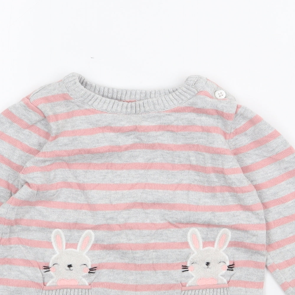 Primark Girls Pink Striped Cotton Pullover Jumper Size 12-18 Months
