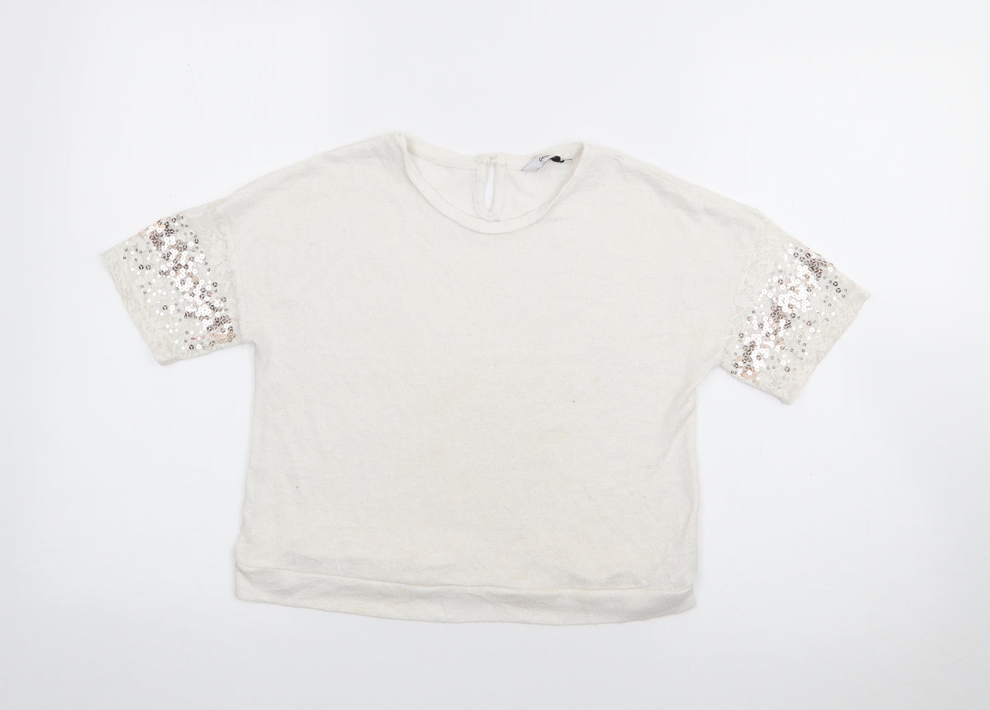George Girls White  Polyester Pullover T-Shirt Size 9-10 Years Crew Neck