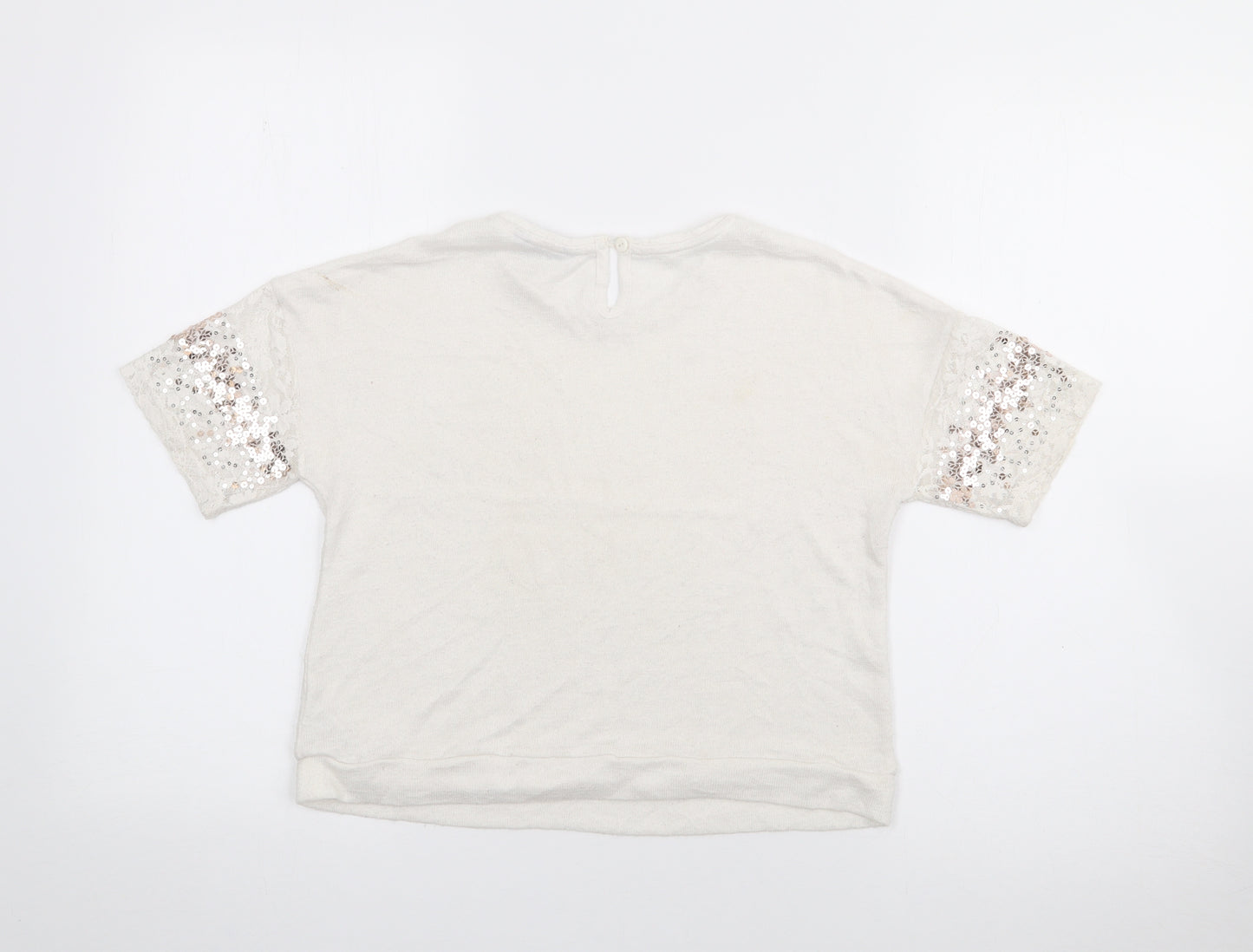 George Girls White  Polyester Pullover T-Shirt Size 9-10 Years Crew Neck
