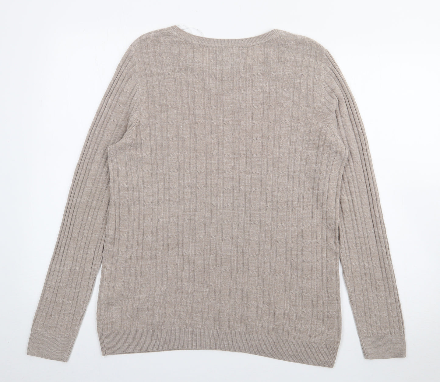 Maine Womens Beige Crew Neck  Acrylic Pullover Jumper Size 14