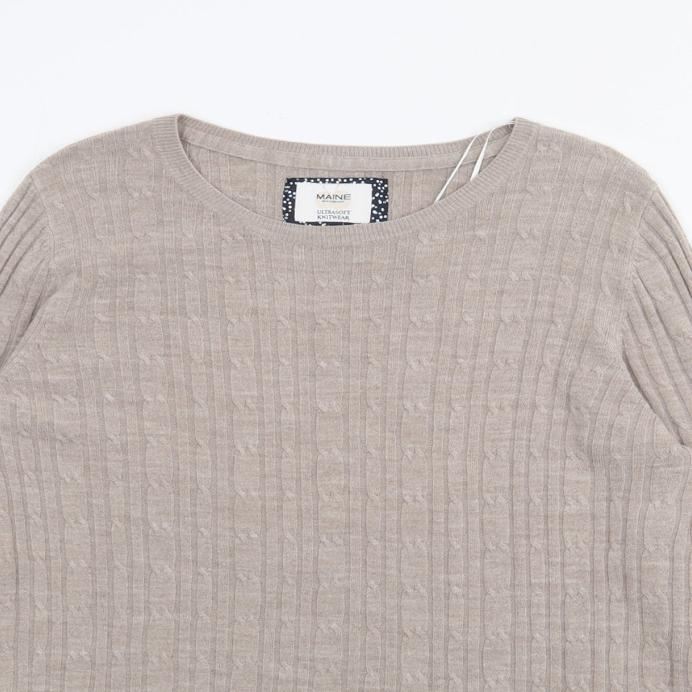 Maine Womens Beige Crew Neck  Acrylic Pullover Jumper Size 14