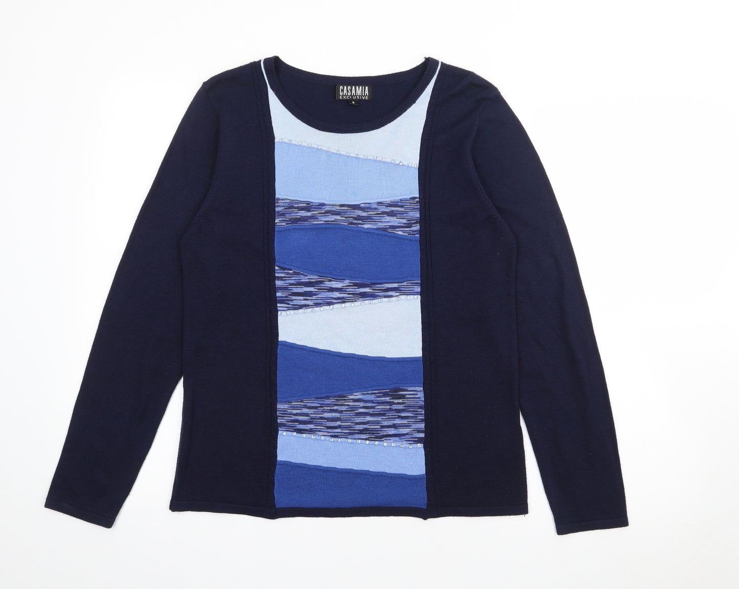 Alexara Womens Blue Square Neck  Polyester Pullover Jumper Size M