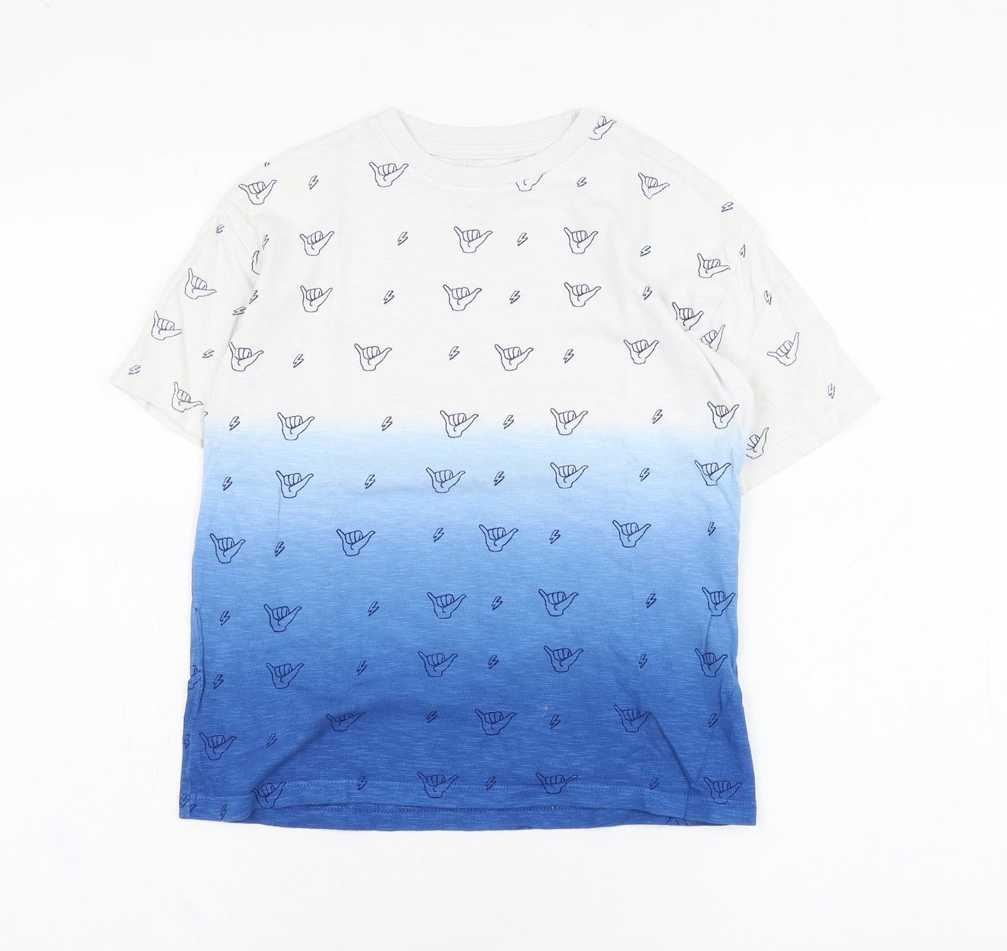 Marks and Spencer Boys Blue  Cotton Basic T-Shirt Size 8-9 Years Round Neck Pullover