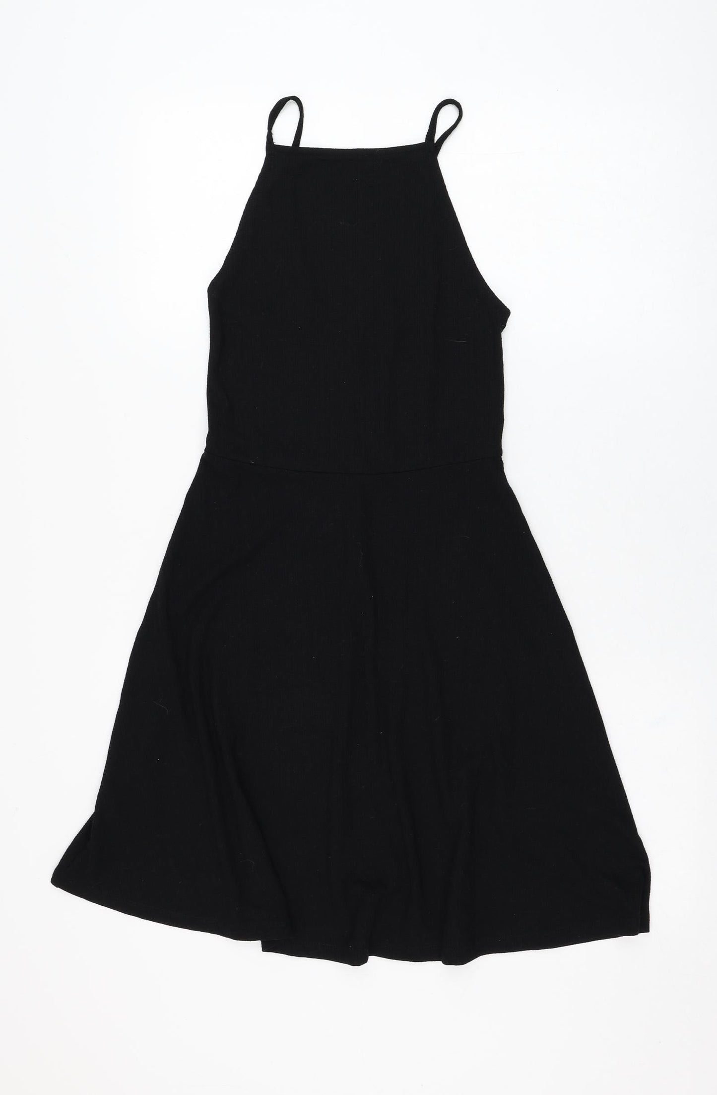 New Look Womens Black  Polyester Skater Dress  Size 8  Square Neck Pullover