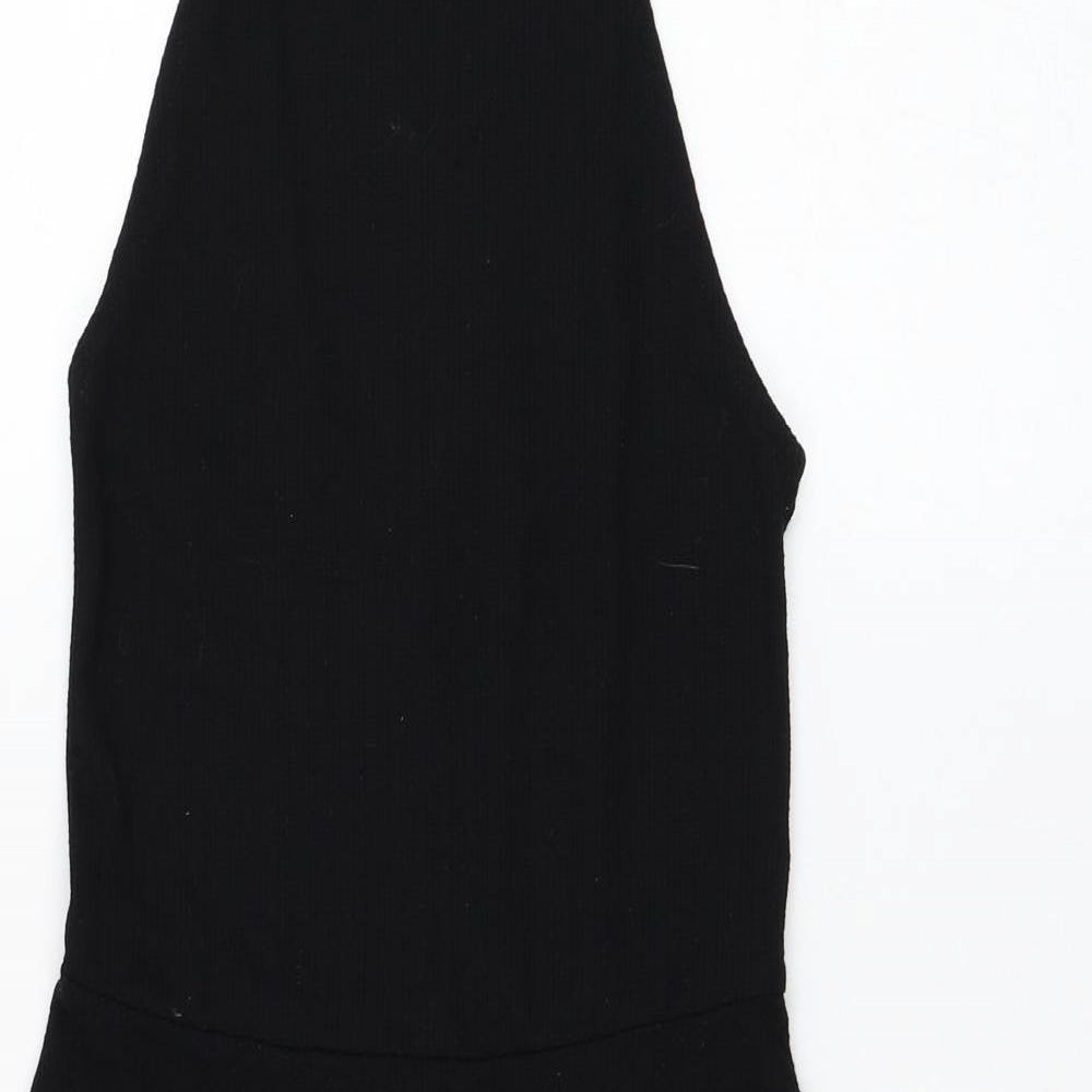 New Look Womens Black  Polyester Skater Dress  Size 8  Square Neck Pullover