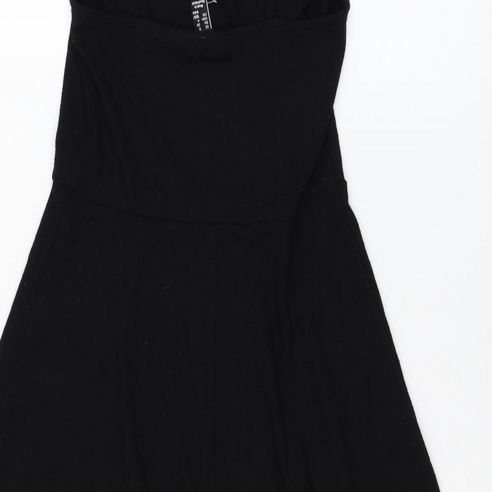 New Look Womens Black  Polyester Skater Dress  Size 8  Square Neck Pullover