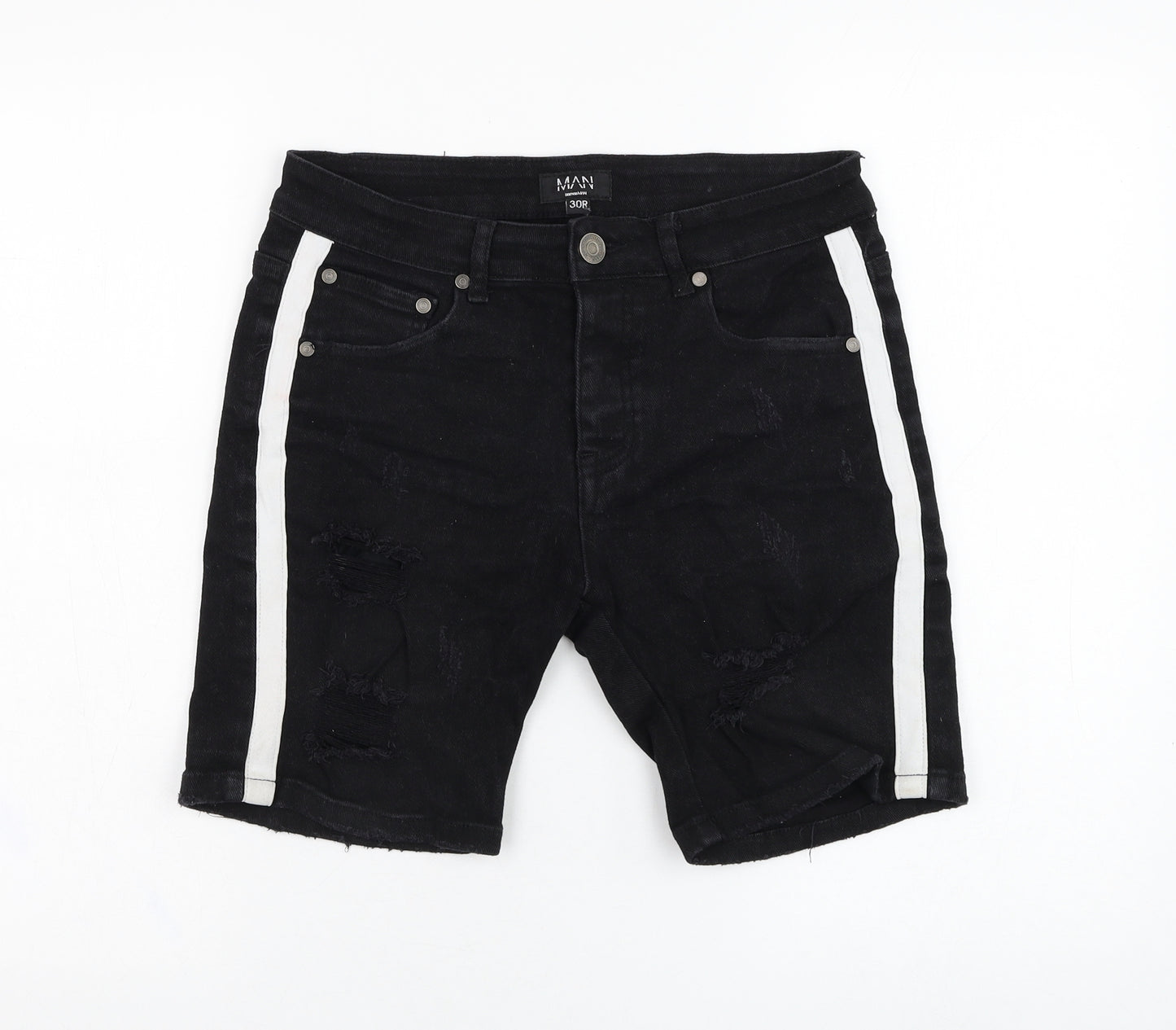 BoohooMAN Mens Black  Cotton Bermuda Shorts Size 30 in L8 in Regular Zip