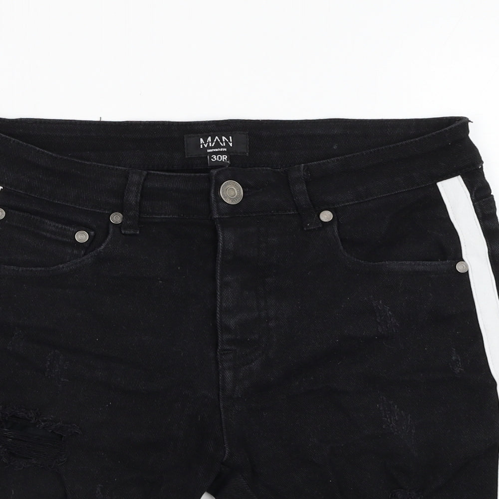 BoohooMAN Mens Black  Cotton Bermuda Shorts Size 30 in L8 in Regular Zip
