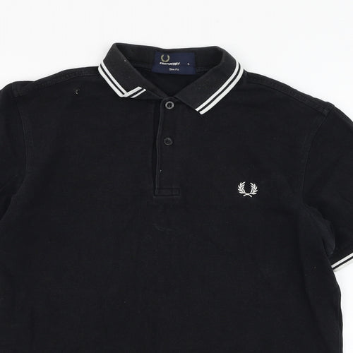 Fred Perry Mens Black  Cotton  Polo Size S Collared Pullover