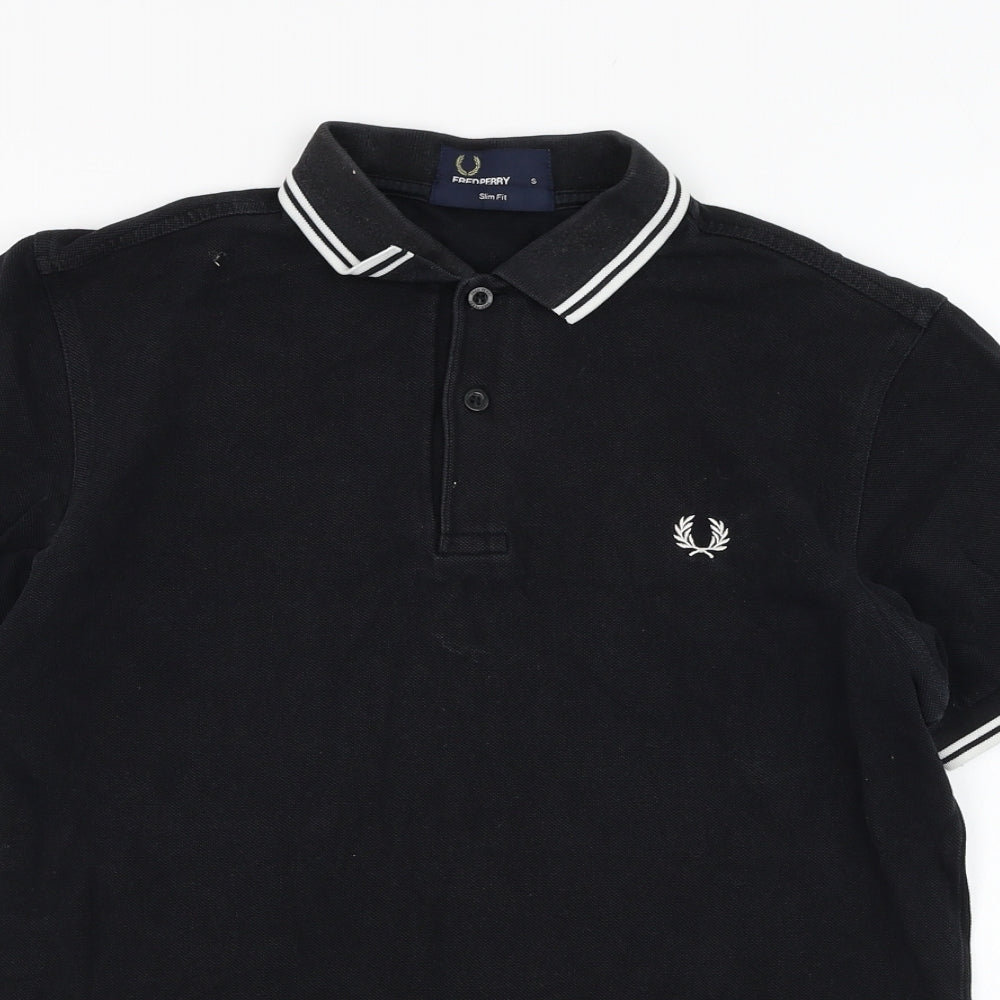 Fred Perry Mens Black  Cotton  Polo Size S Collared Pullover
