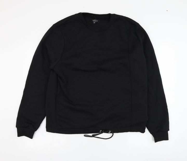 BoohooMAN Mens Black  Cotton Pullover Sweatshirt Size M