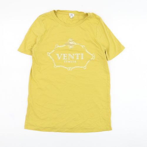 River Island Womens Yellow  Cotton Basic T-Shirt Size 6 Round Neck - Venti