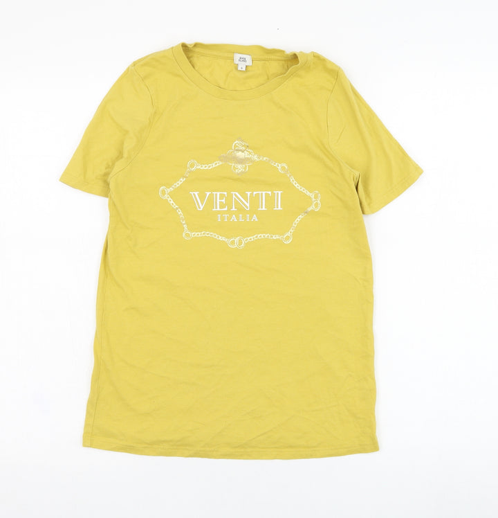River Island Womens Yellow  Cotton Basic T-Shirt Size 6 Round Neck - Venti