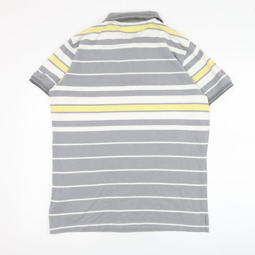 T-Sport Mens Grey Striped Cotton  Polo Size L Collared Pullover