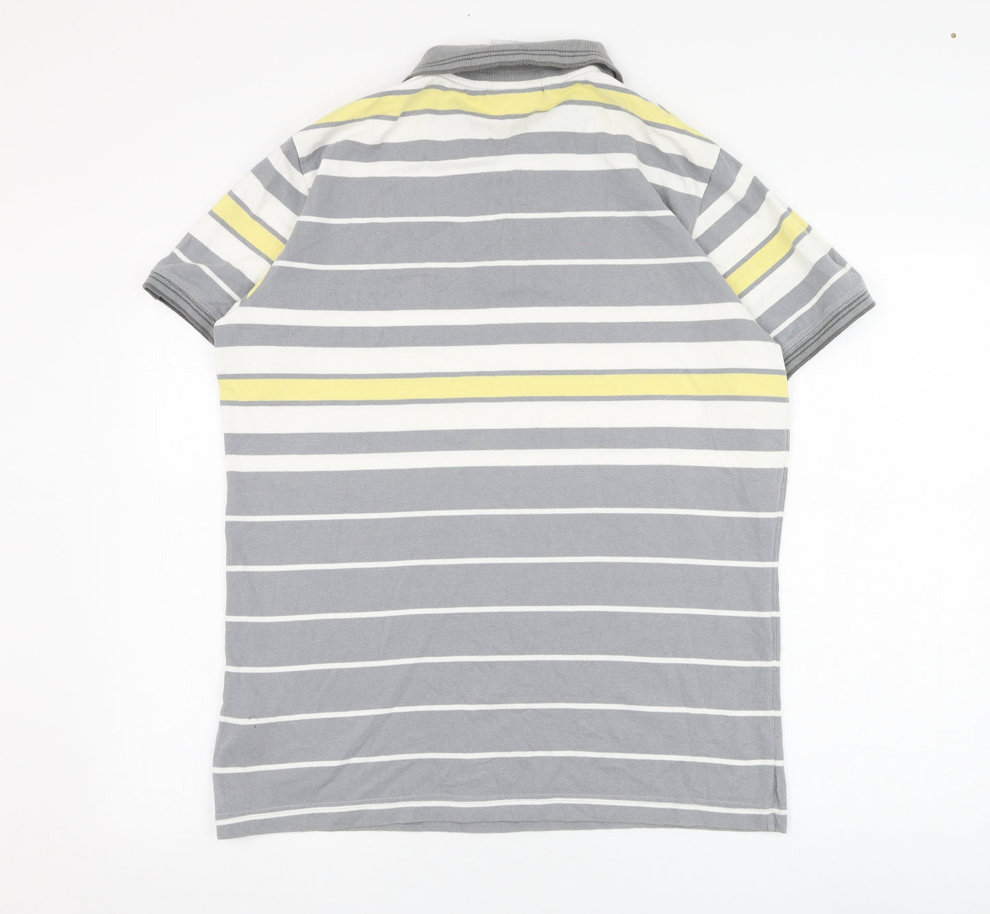 T-Sport Mens Grey Striped Cotton  Polo Size L Collared Pullover