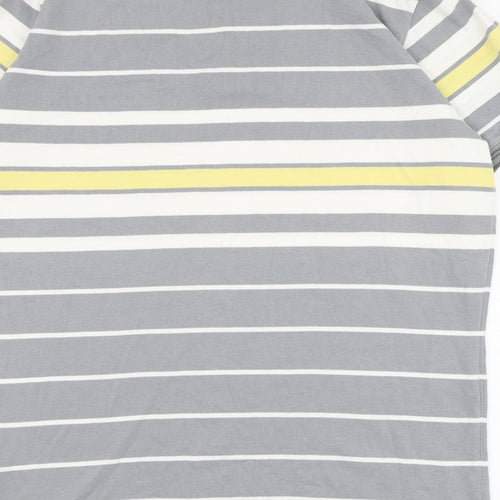 T-Sport Mens Grey Striped Cotton  Polo Size L Collared Pullover