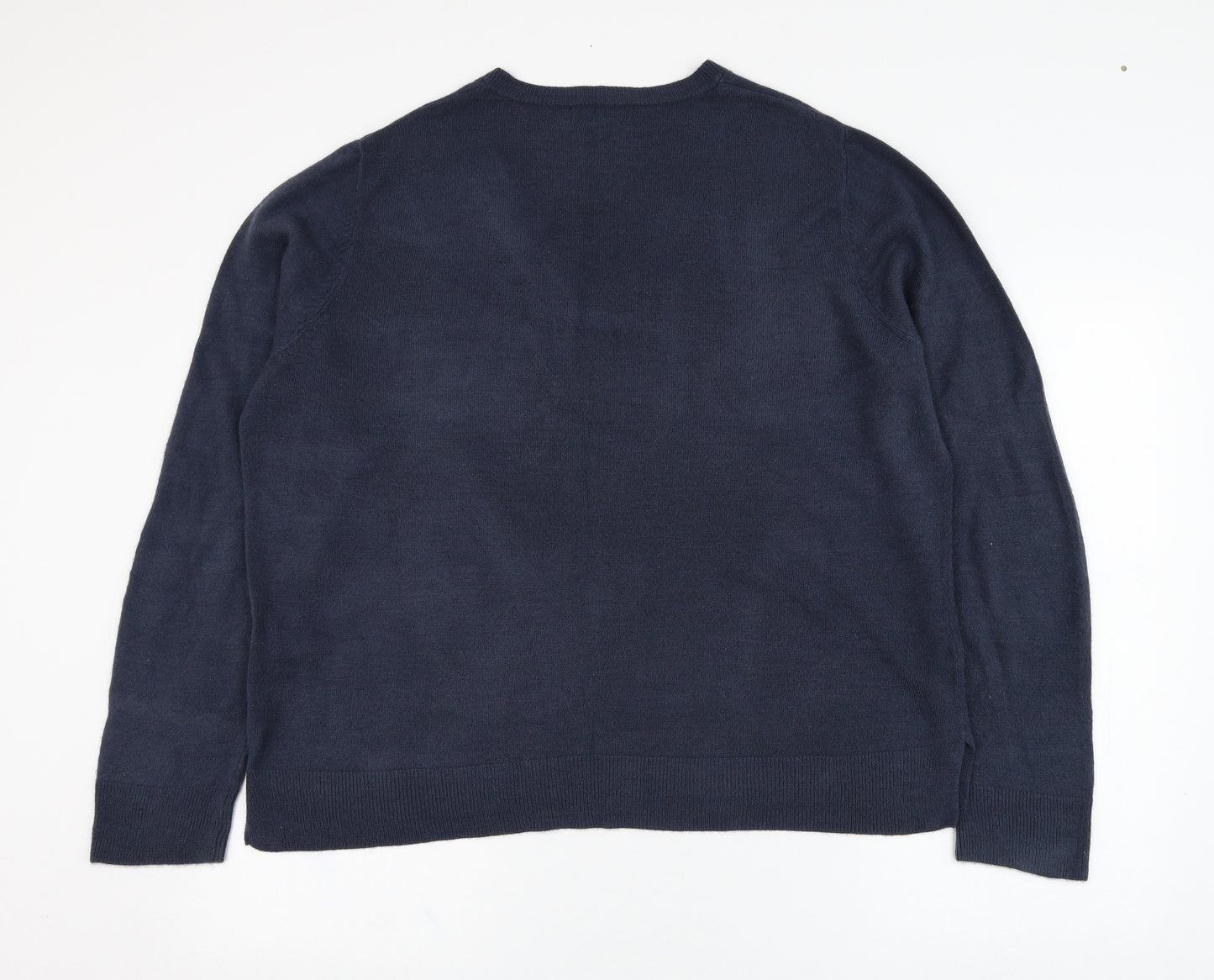 Marks and Spencer Womens Blue V-Neck  Acrylic Pullover Jumper Size 20