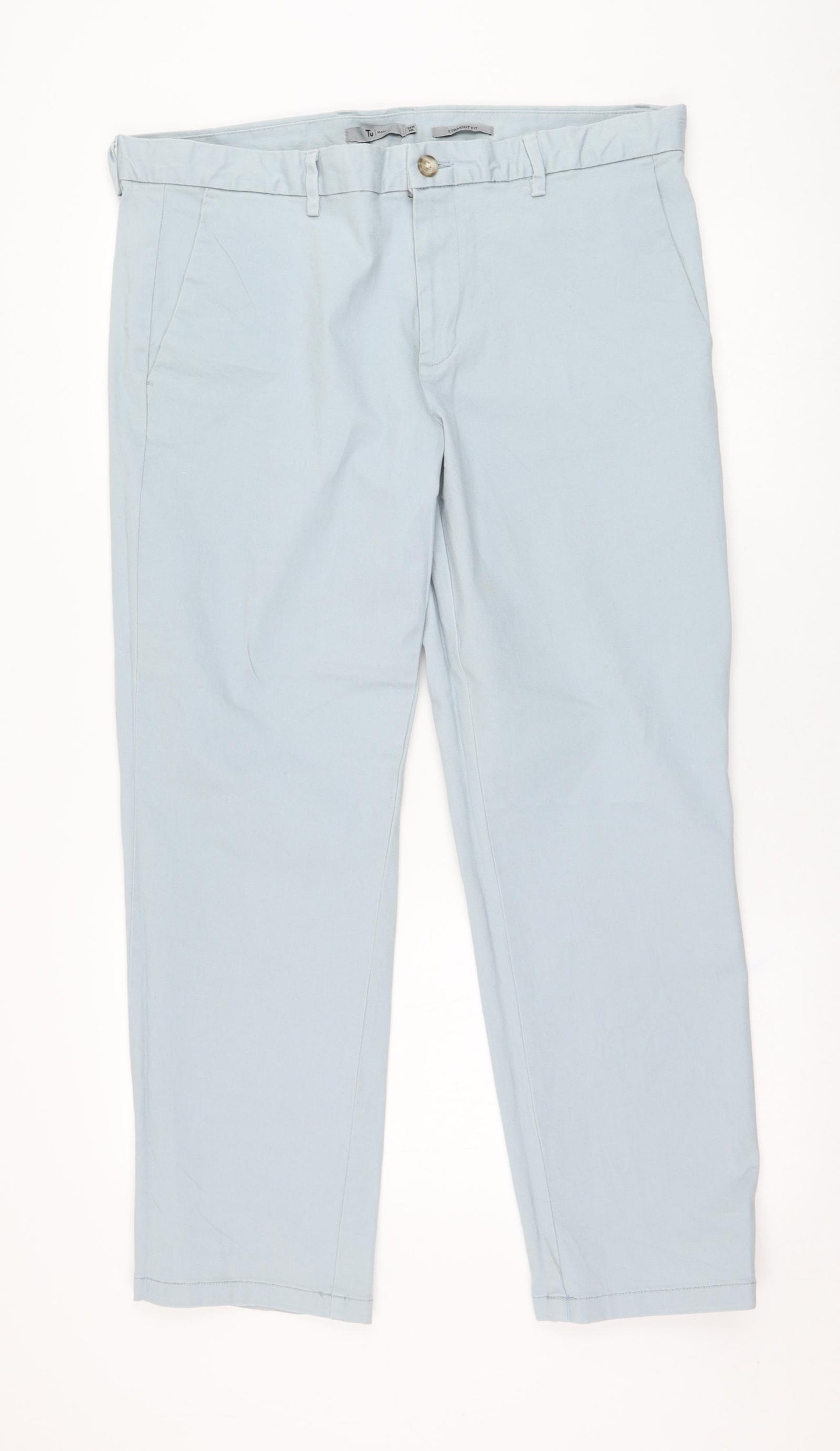 TU Mens Blue  Cotton Chino Trousers Size 36 in L30 in Regular Zip