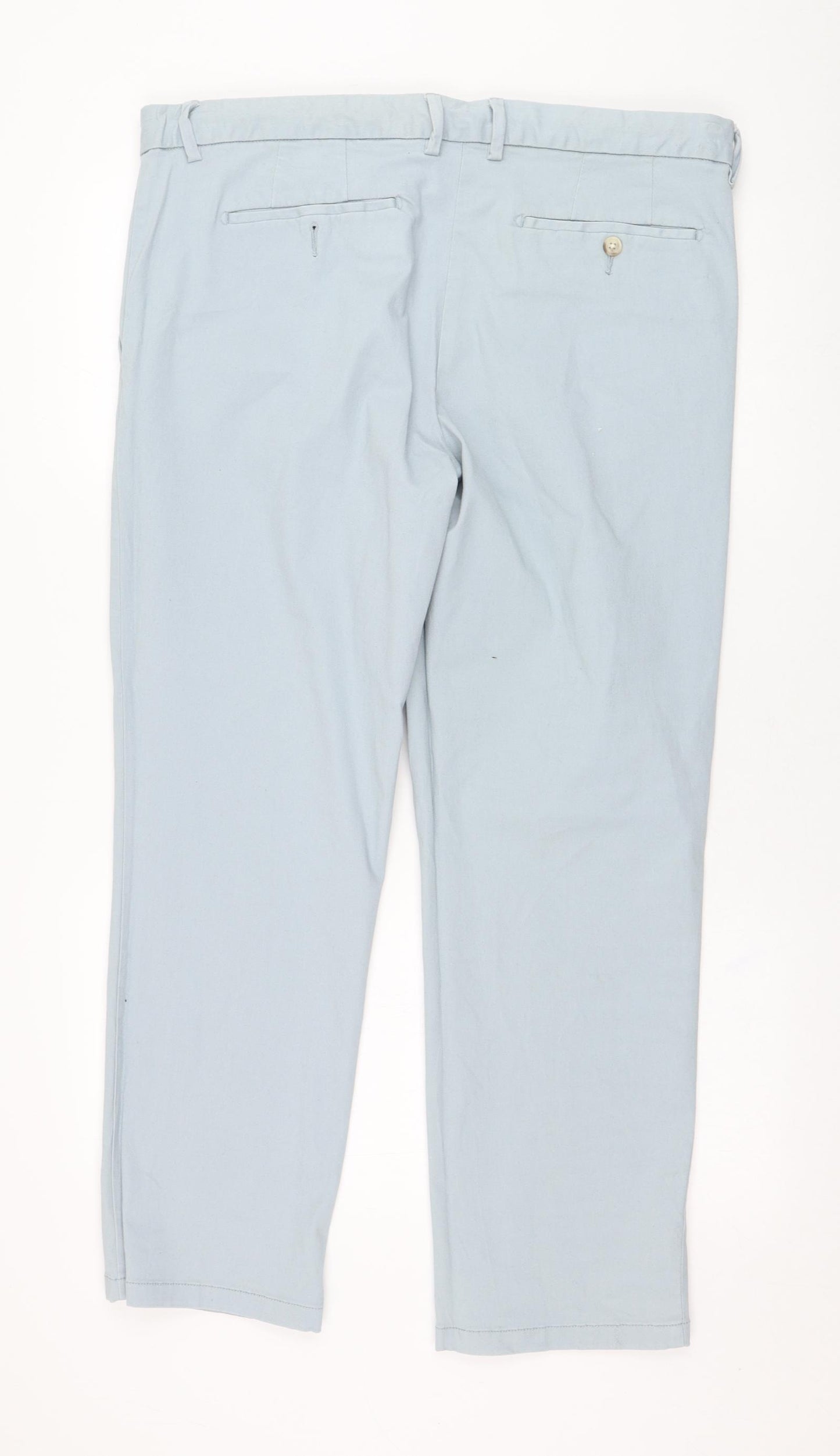 TU Mens Blue  Cotton Chino Trousers Size 36 in L30 in Regular Zip